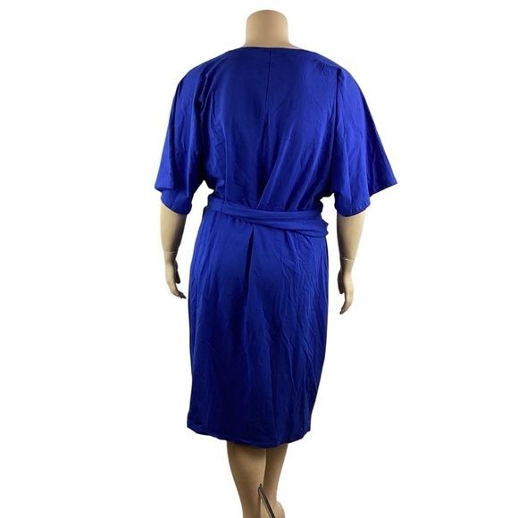 Eloquii Cross Front Flutter Sleeve Dress 24 Cobalt Blue Waist Tie - Picture 5 of 7